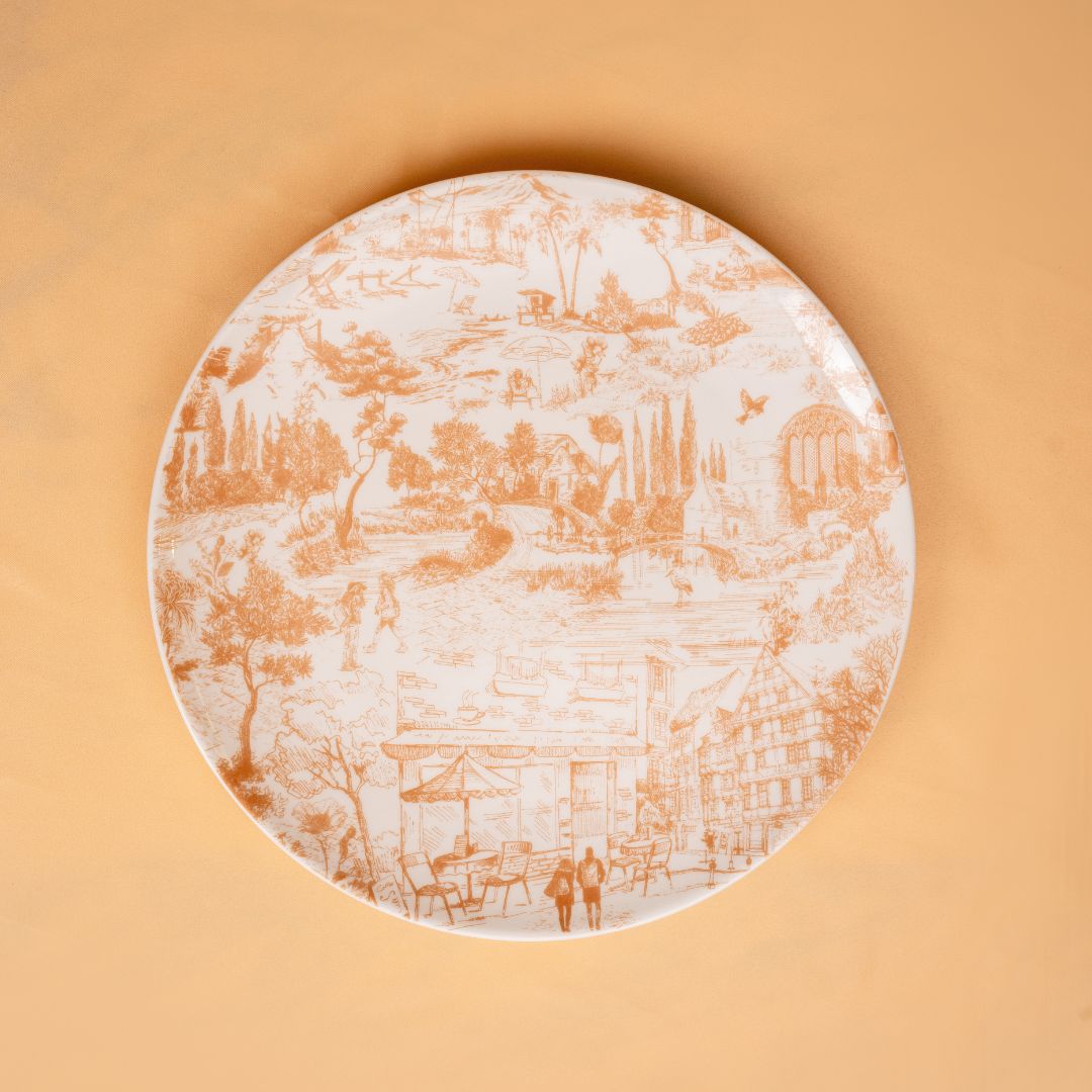 Set of 6- Chateau Toile Dinner Plate - Apricot