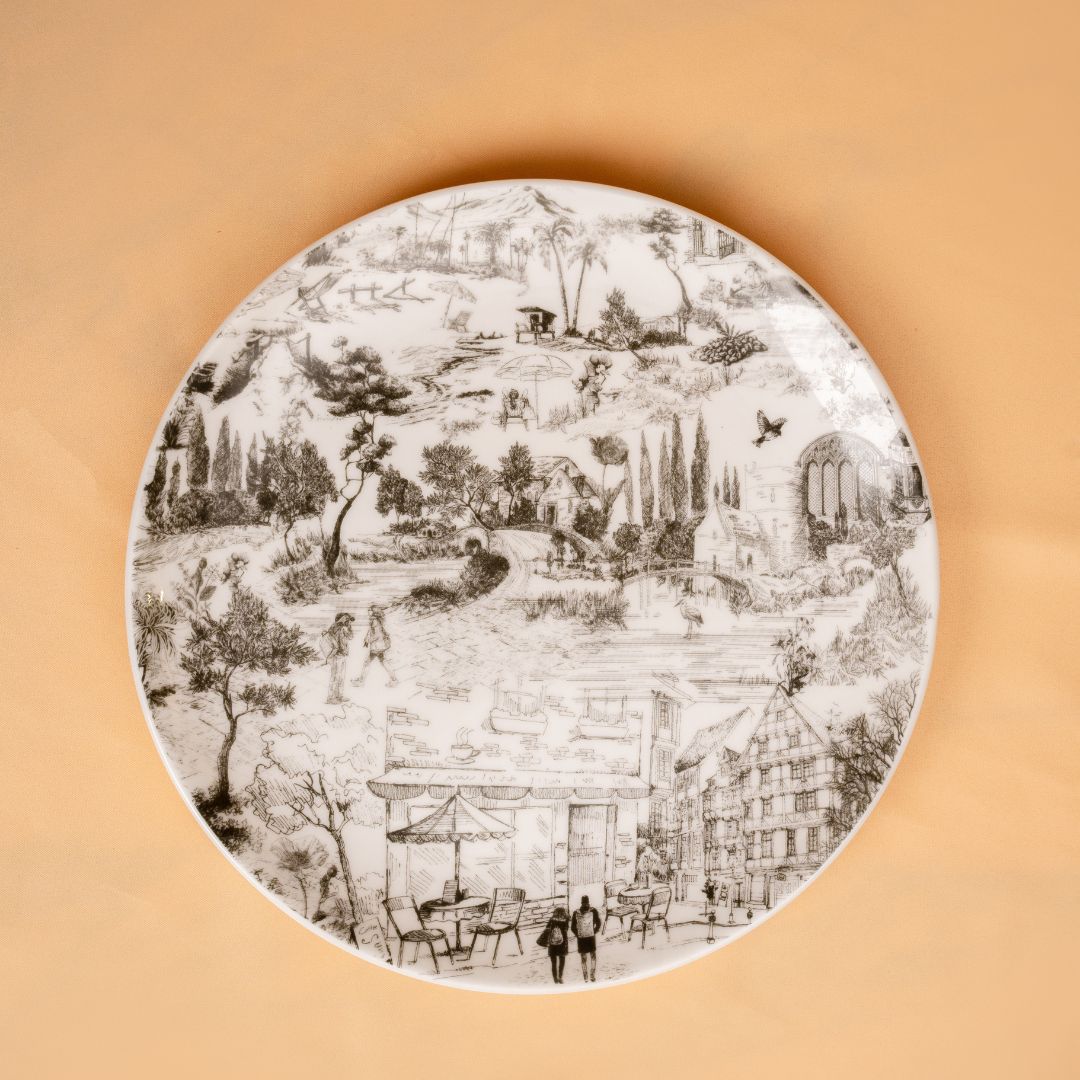 Set of 6- Chateau Toile Dinner Plate - Apricot